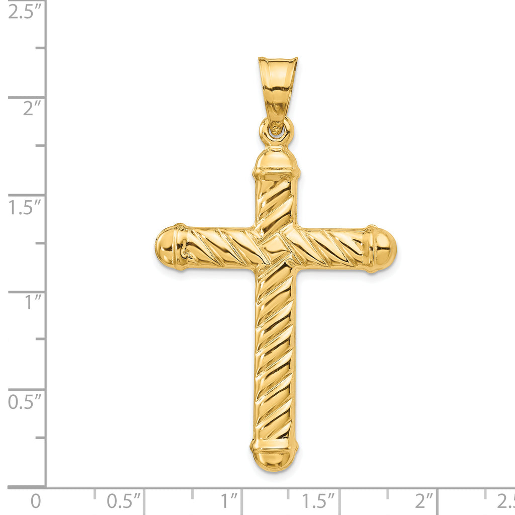14K Gold Hollow Cross Pendant with 3D Design, 54mm, Elegant Finish