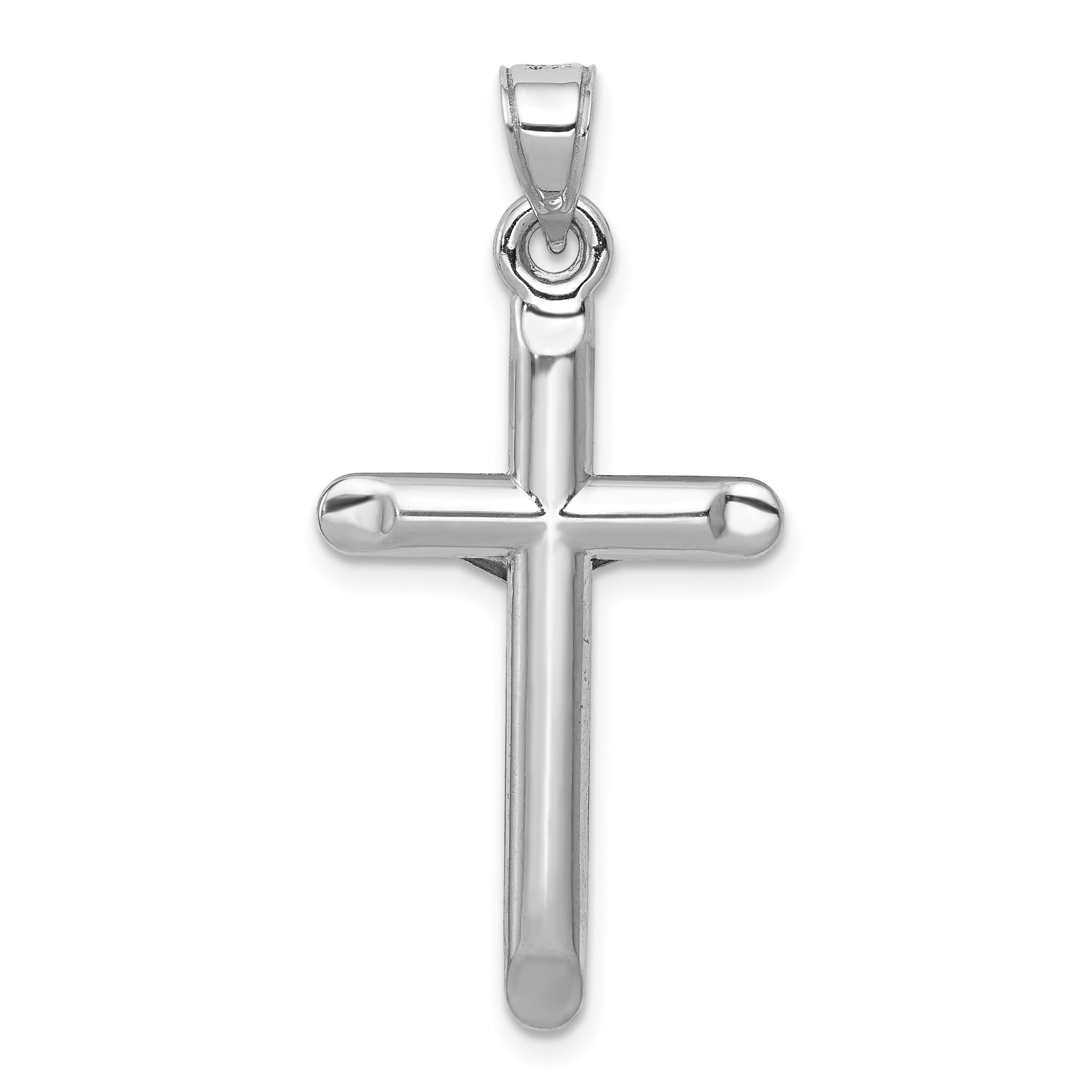 14K White Gold Crucifix Pendant with Polished Rhodium Finish  Elegant and Lightweight