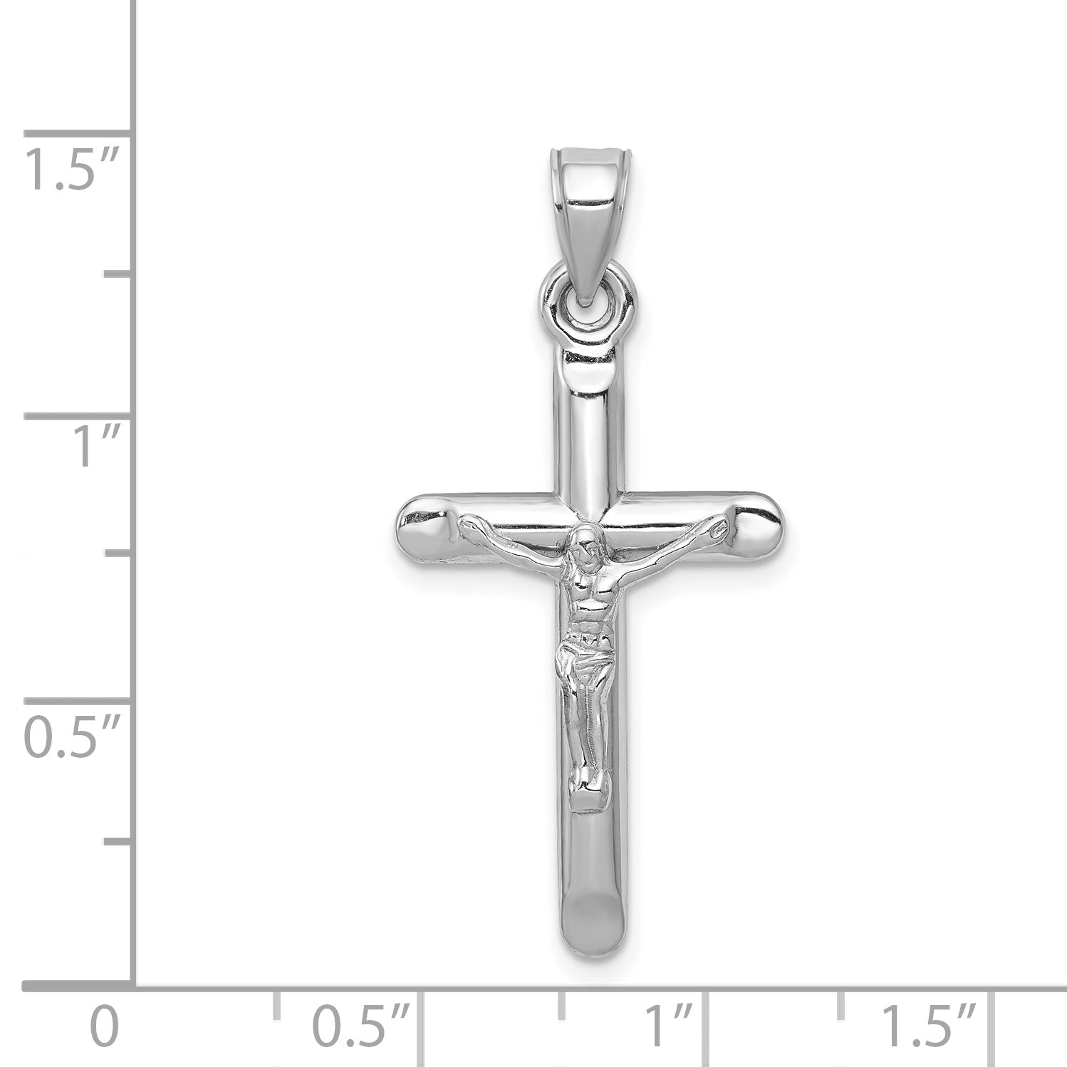 14K White Gold Crucifix Pendant with Polished Rhodium Finish  Elegant and Lightweight