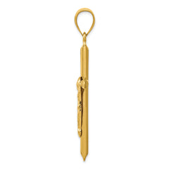 14K Gold Polished Hollow Crucifix Pendant Elegant Religious Charm