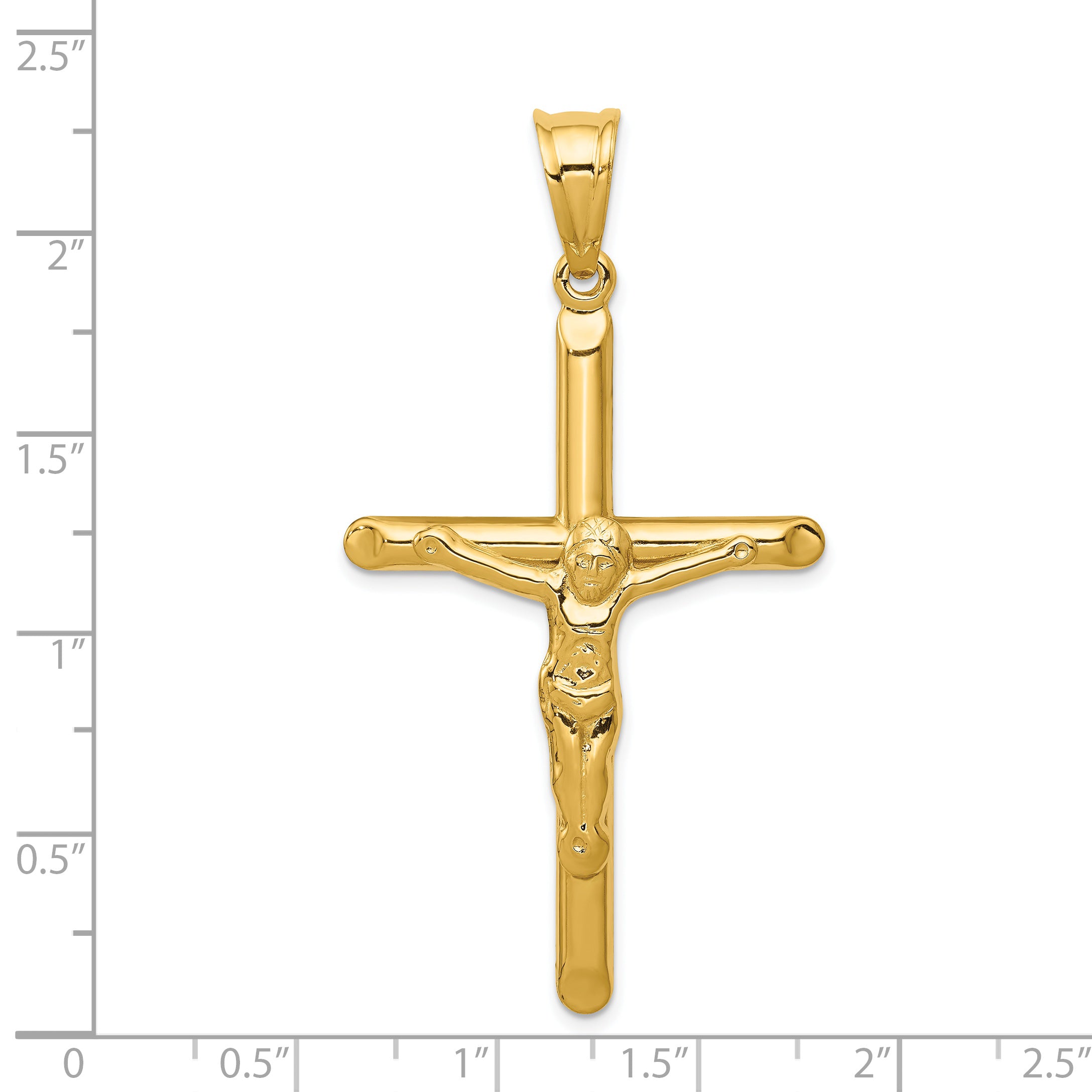14K Gold Polished Hollow Crucifix Pendant Elegant Religious Charm
