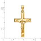 14K Gold Polished Crucifix Pendant with Hollow Flat-Back Design