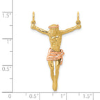 14K Two-Tone Gold Corpus Pendant with Rose Accent  Elegant Religious Charm