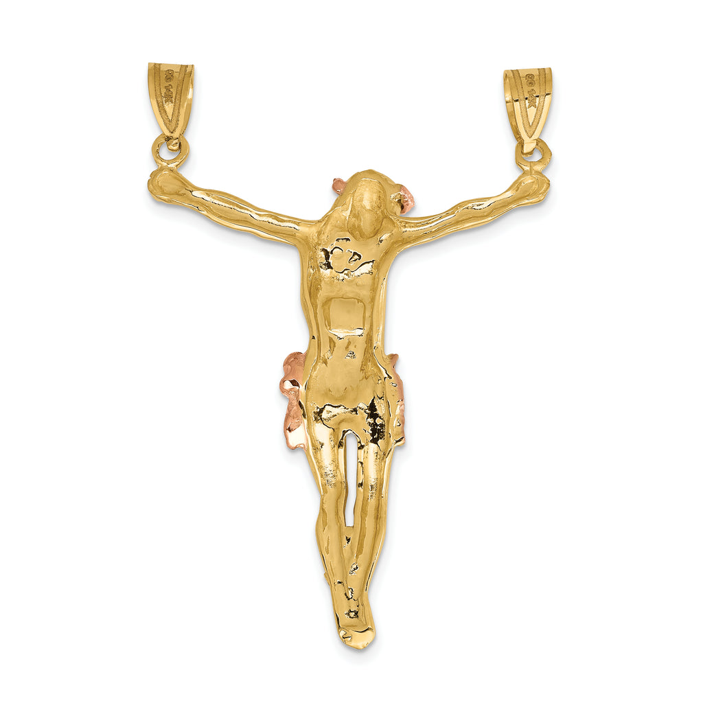 14K Two-Tone Gold Corpus Pendant with Rose Accents 51mm Elegant and Unique.