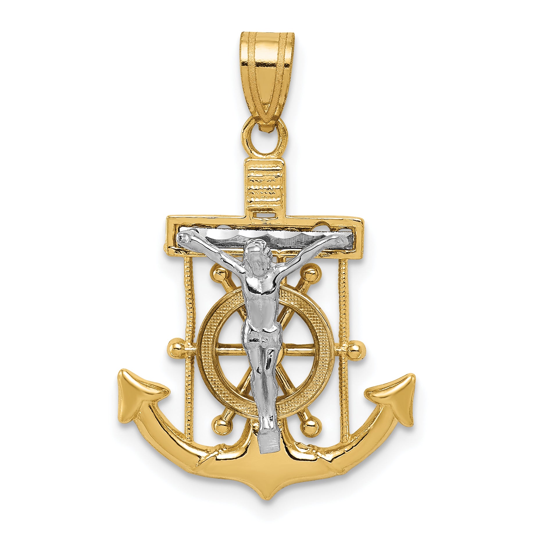 14k Two-tone Diamond-cut Mariner's Cross Pendant Main image