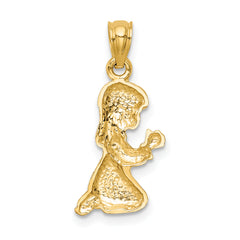 14K Gold Praying Girl Pendant with Solid Cast Design Elegant & Themed Charm