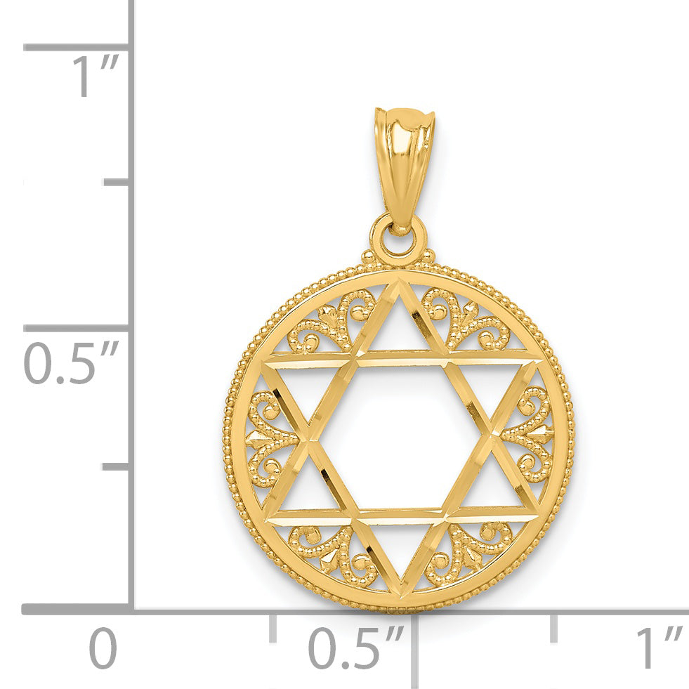 14K Gold Filigree Star of David Pendant with Elegant Casted Design
