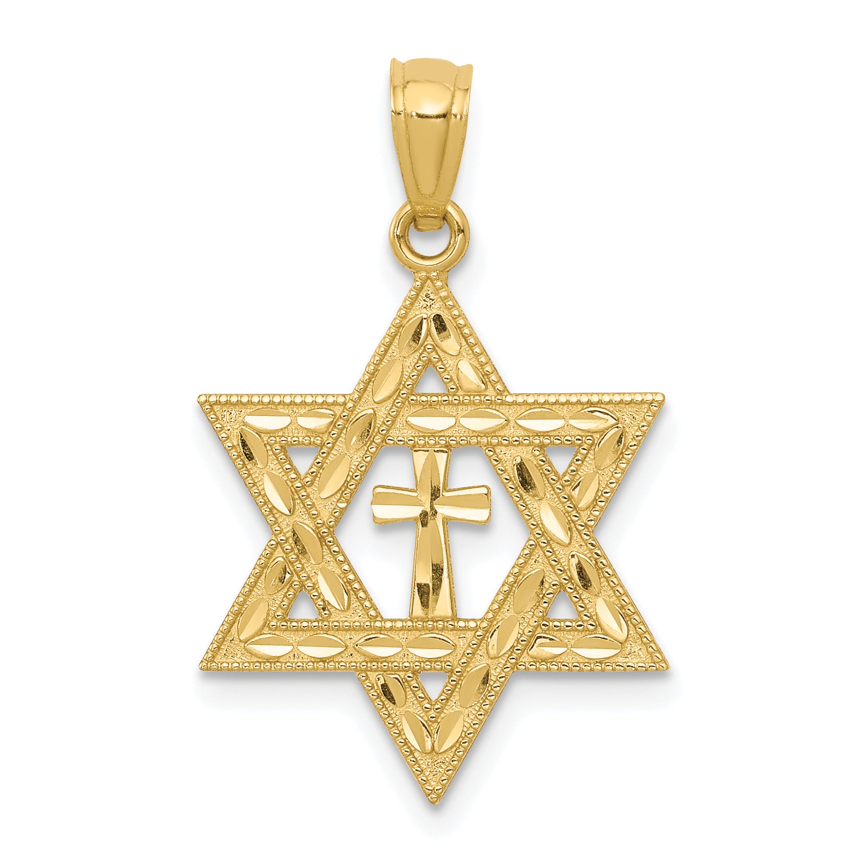 14k Diamond-cut Star of David w/Cross Pendant Main image