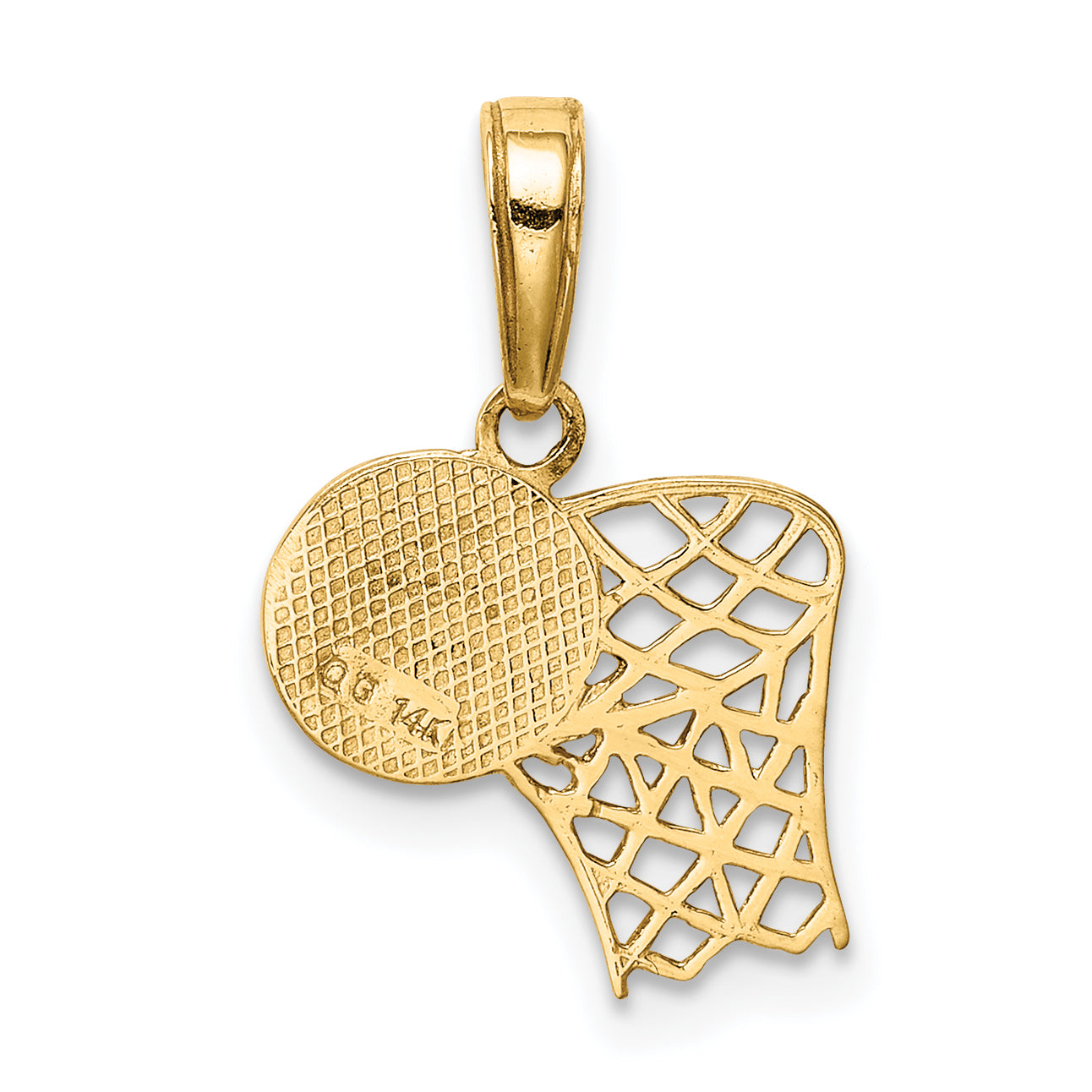 14K Gold Basketball Hoop Pendant with Polished Finish and Textured Design
