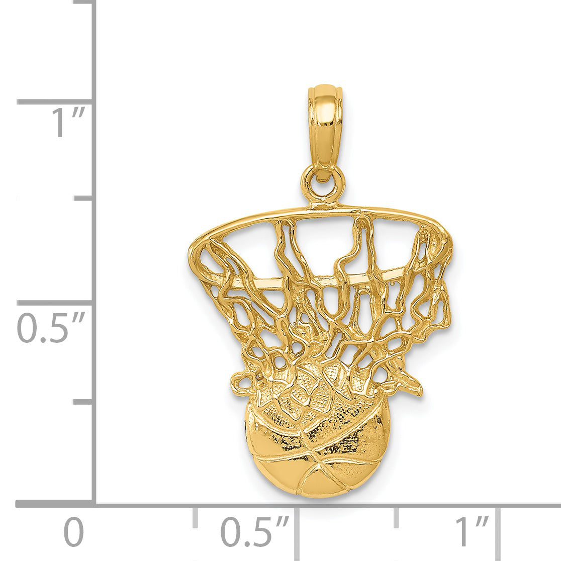14K Gold Polished Men's Basketball & Net Pendant by Sophia Jewelers