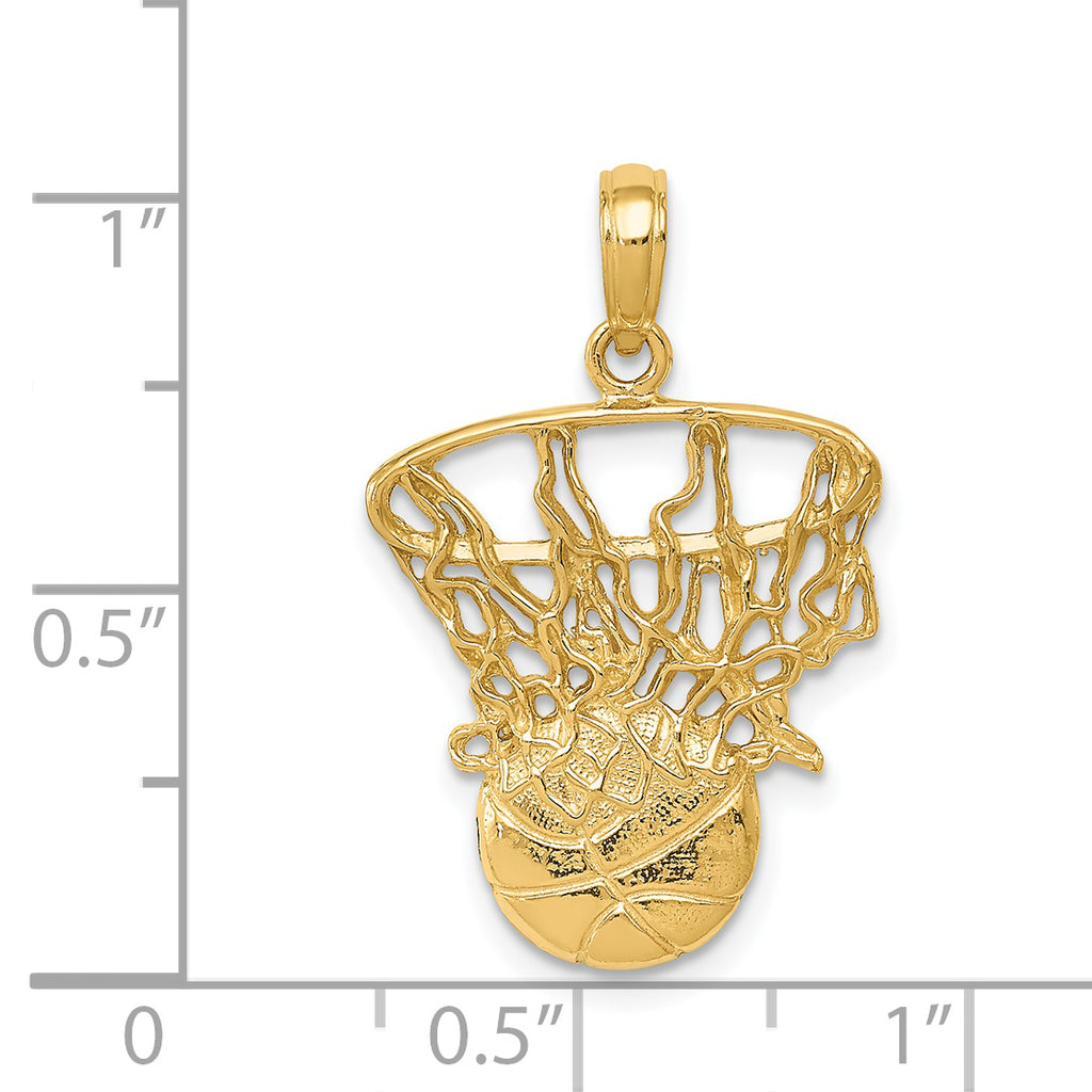 14K Gold Polished Men's Basketball & Net Pendant by Sophia Jewelers