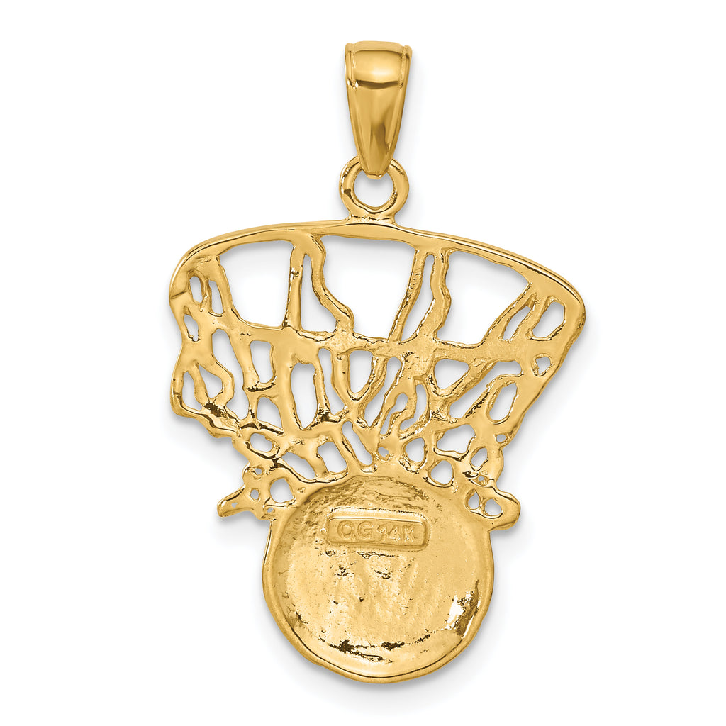 14K Gold Basketball and Net Pendant for Men  Polished, Solid Design
