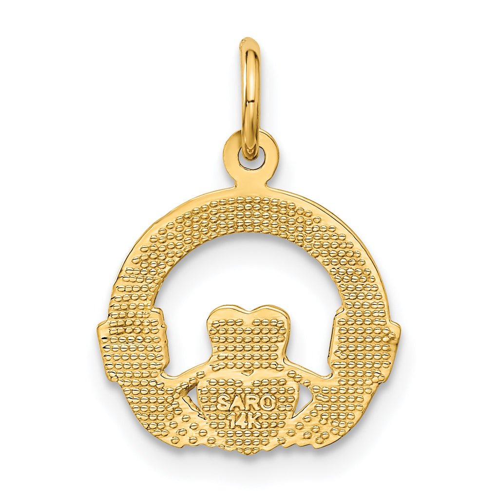 14K Gold Claddagh Charm with Polished Finish and Textured Back