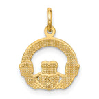 14K Gold Claddagh Charm with Polished Finish and Textured Back
