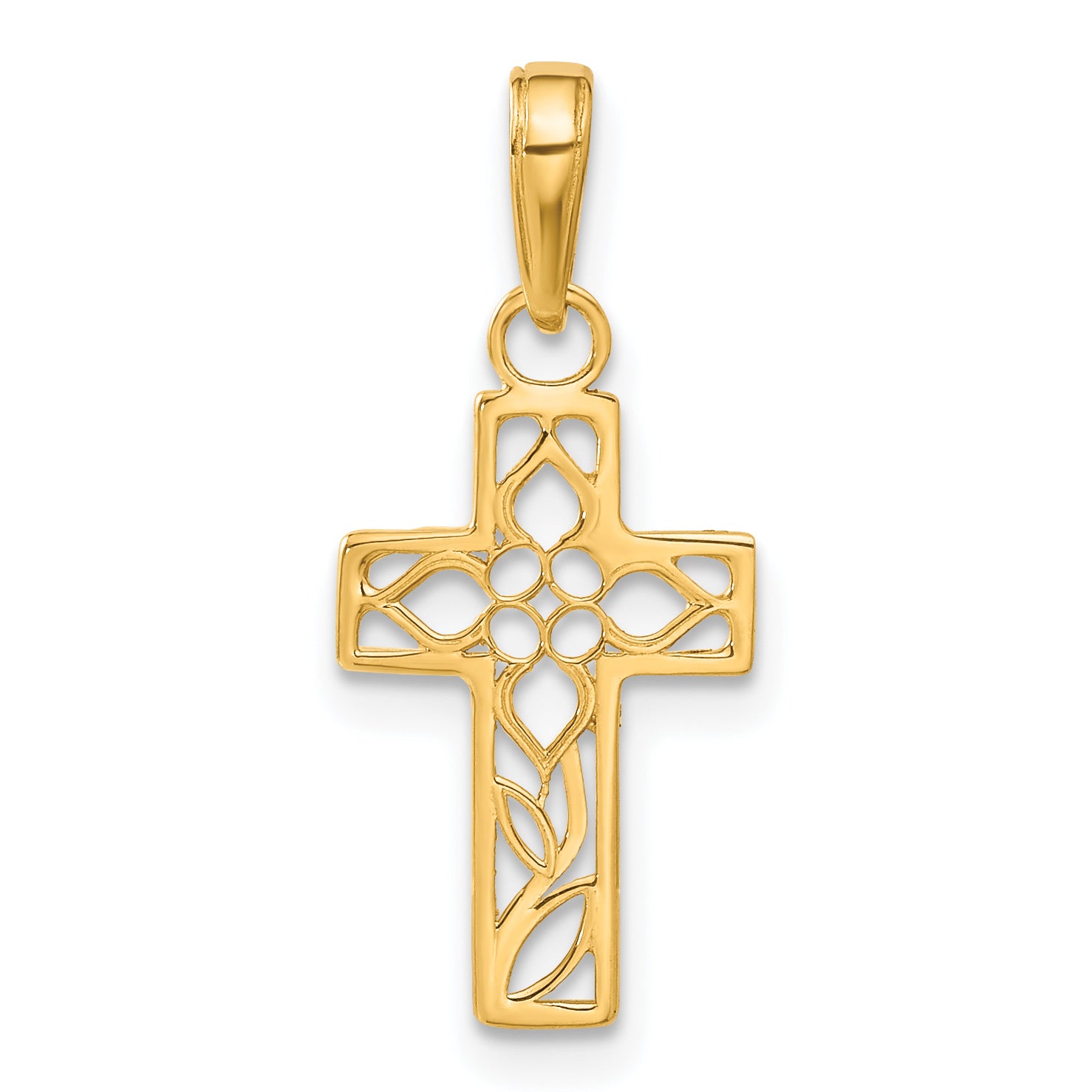 14K Gold Diamond-Cut Filigree Cross Pendant  Elegant Solid Design