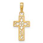 14K Gold Diamond-Cut Filigree Cross Pendant  Elegant Solid Design
