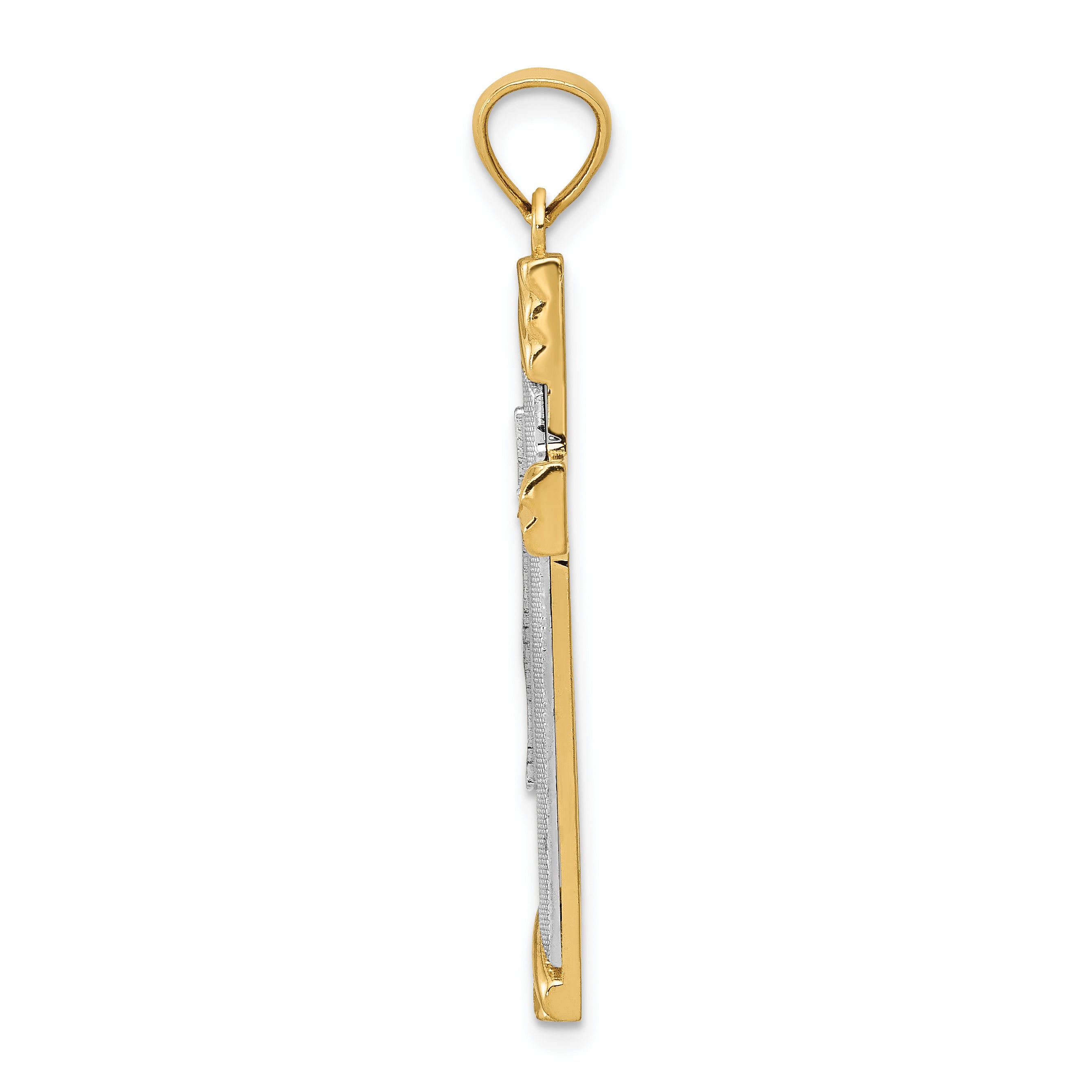 14K Two-Tone Gold Diamond-Cut Cross Pendant Elegant Solid Design Secondary image
