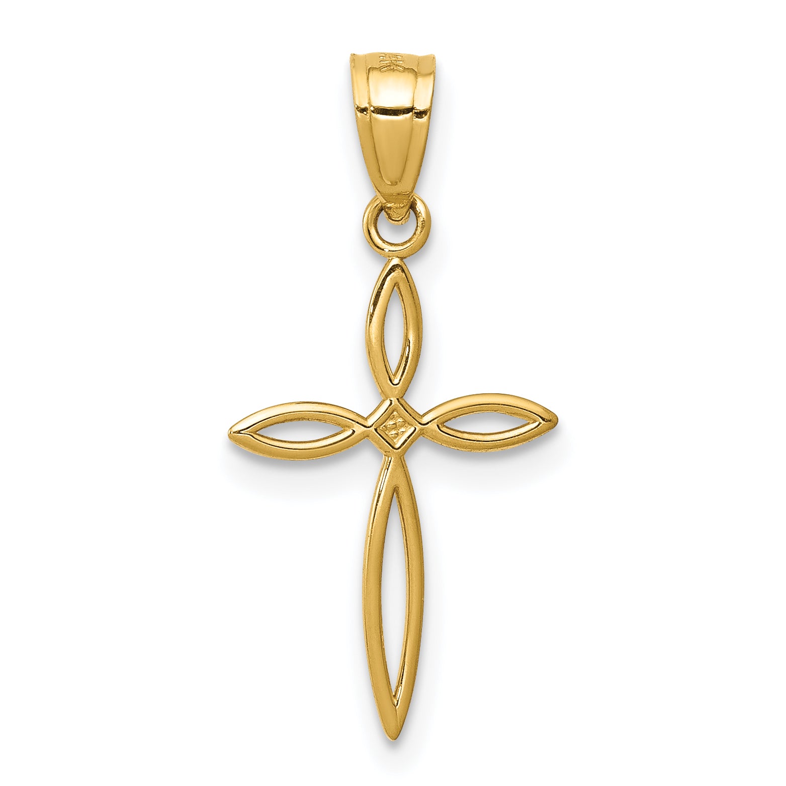 14K Yellow Gold Passion Cross Charm 3D Solid Casted 24mm
