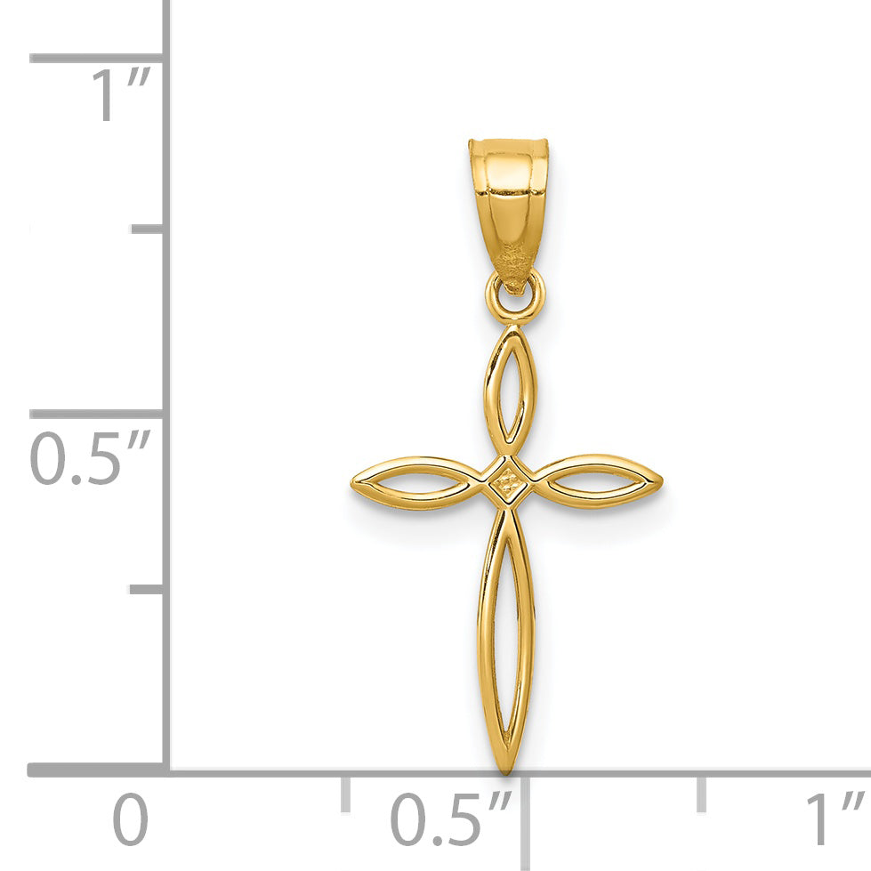14K Yellow Gold Passion Cross Charm 3D Solid Casted 24mm