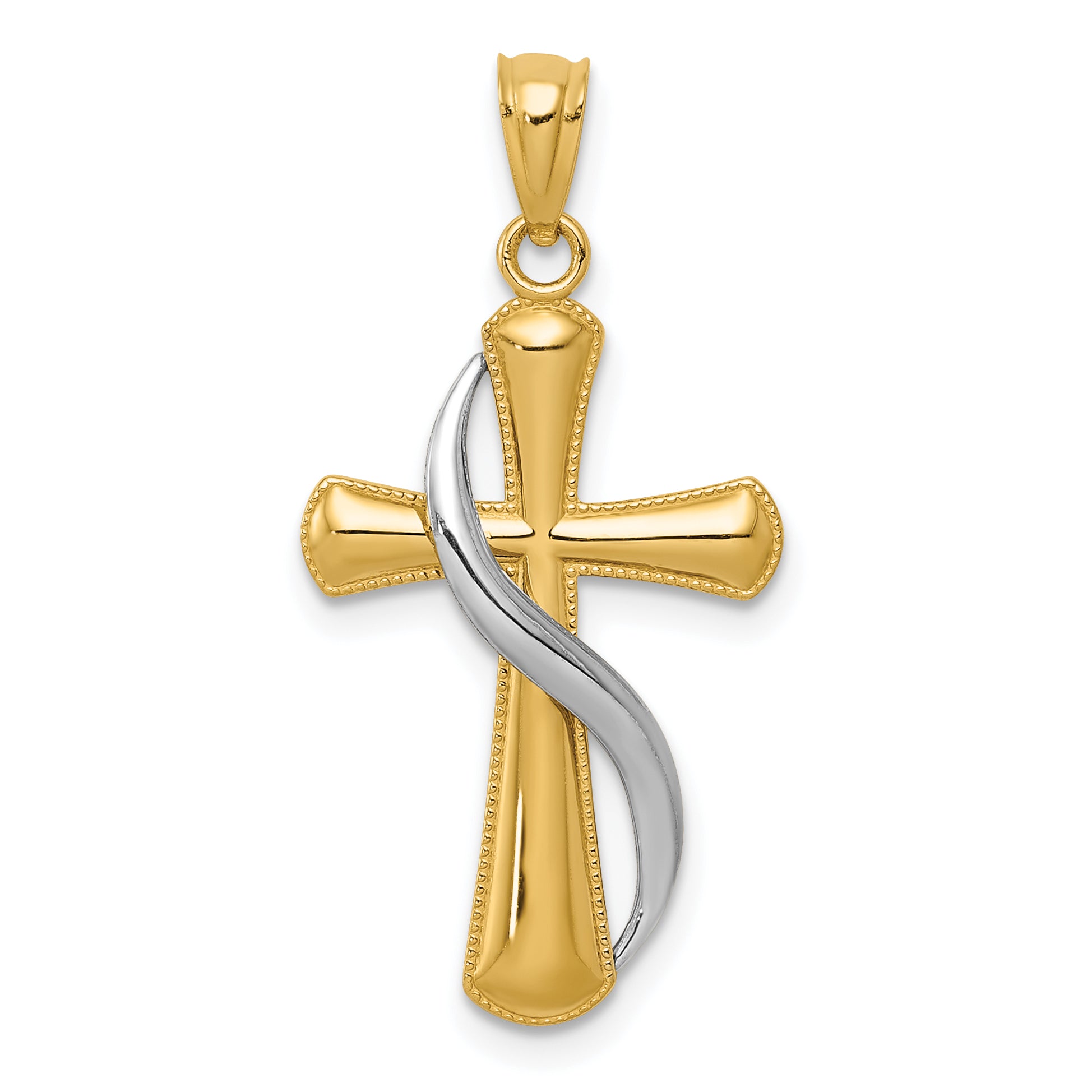 14K Two-Tone Polished Cross w/Drape Pendant Main image