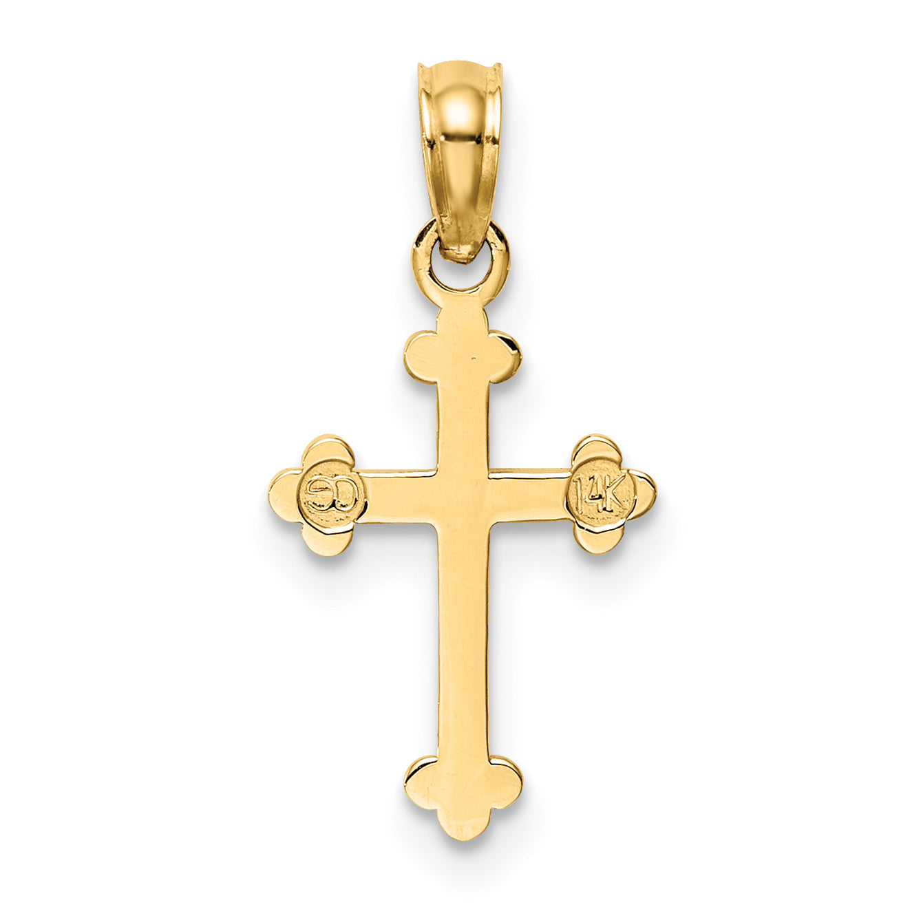 14K Gold Budded Cross Charm with Solid Cast Design Elegantly Crafted