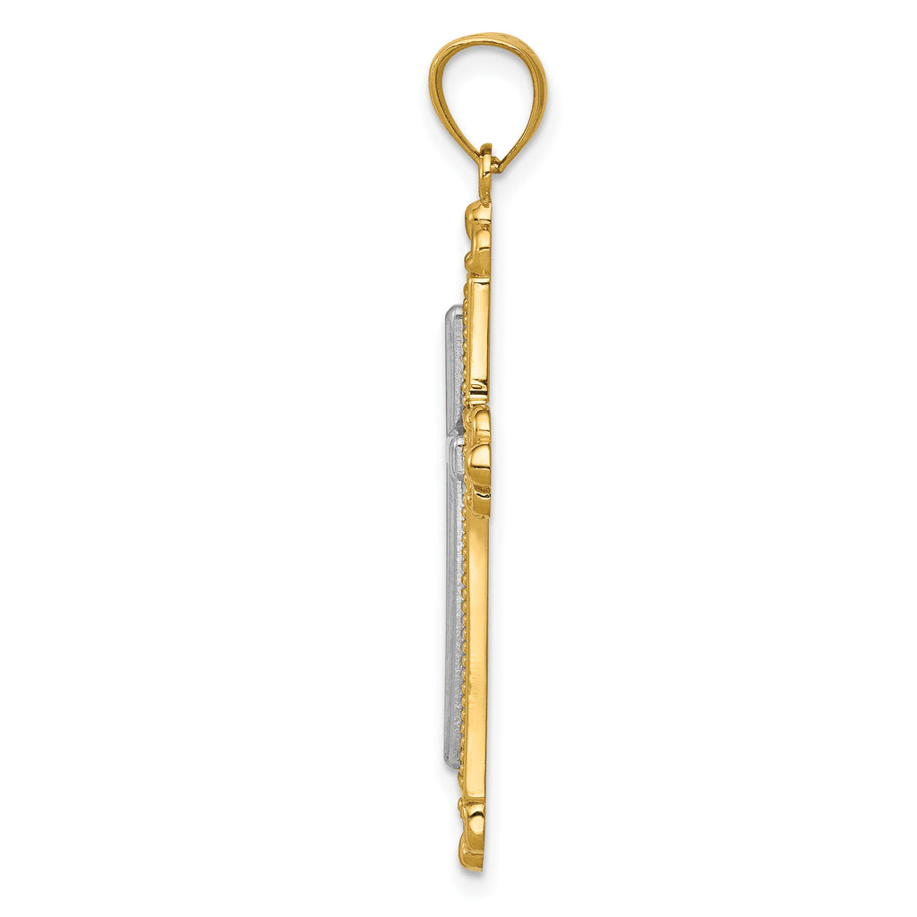 14K Two-Tone Gold Cross Pendant with Solid Cast Design 39mm