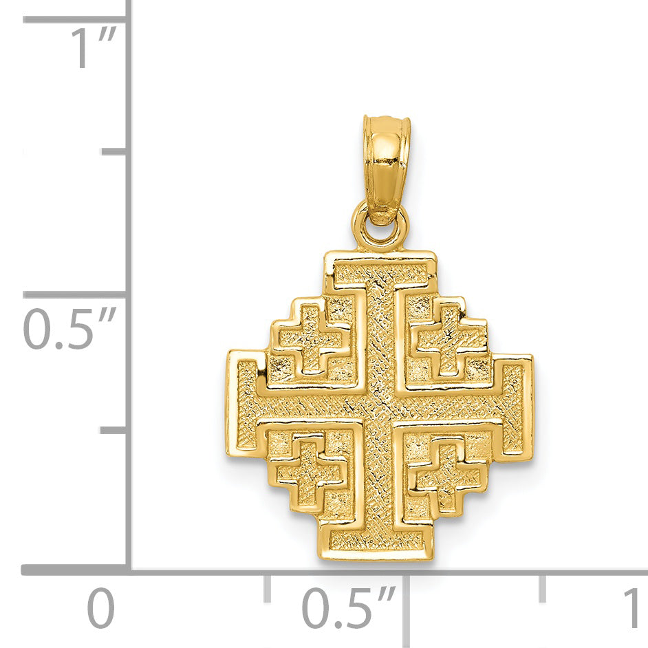 14K Gold Jerusalem Cross Pendant with Polished & Textured Finish