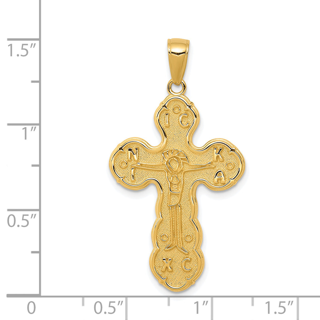 14K Gold Satin Crucifix Pendant with Polished Solid Design  Elegant & Timeless