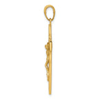 14K Gold Polished Crucifix Pendant with Textured Detail Solid, Casted Design