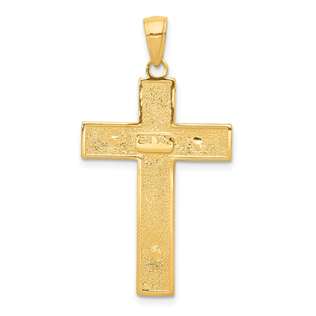 14K Gold Polished Crucifix Pendant with Textured Detail Solid, Casted Design