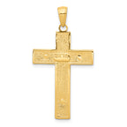 14K Gold Polished Crucifix Pendant with Textured Detail Solid, Casted Design
