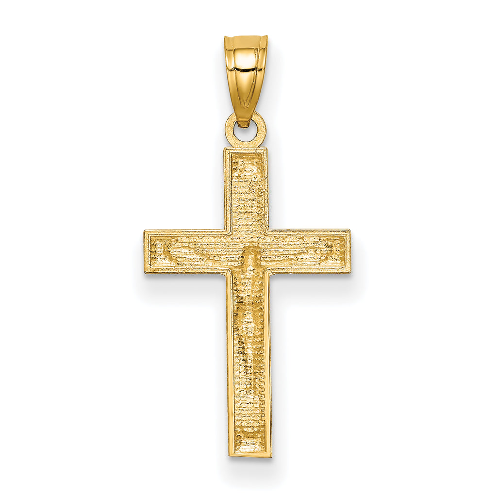 14K Gold Diamond-Cut Crucifix Pendant with Polished Brushed Finish