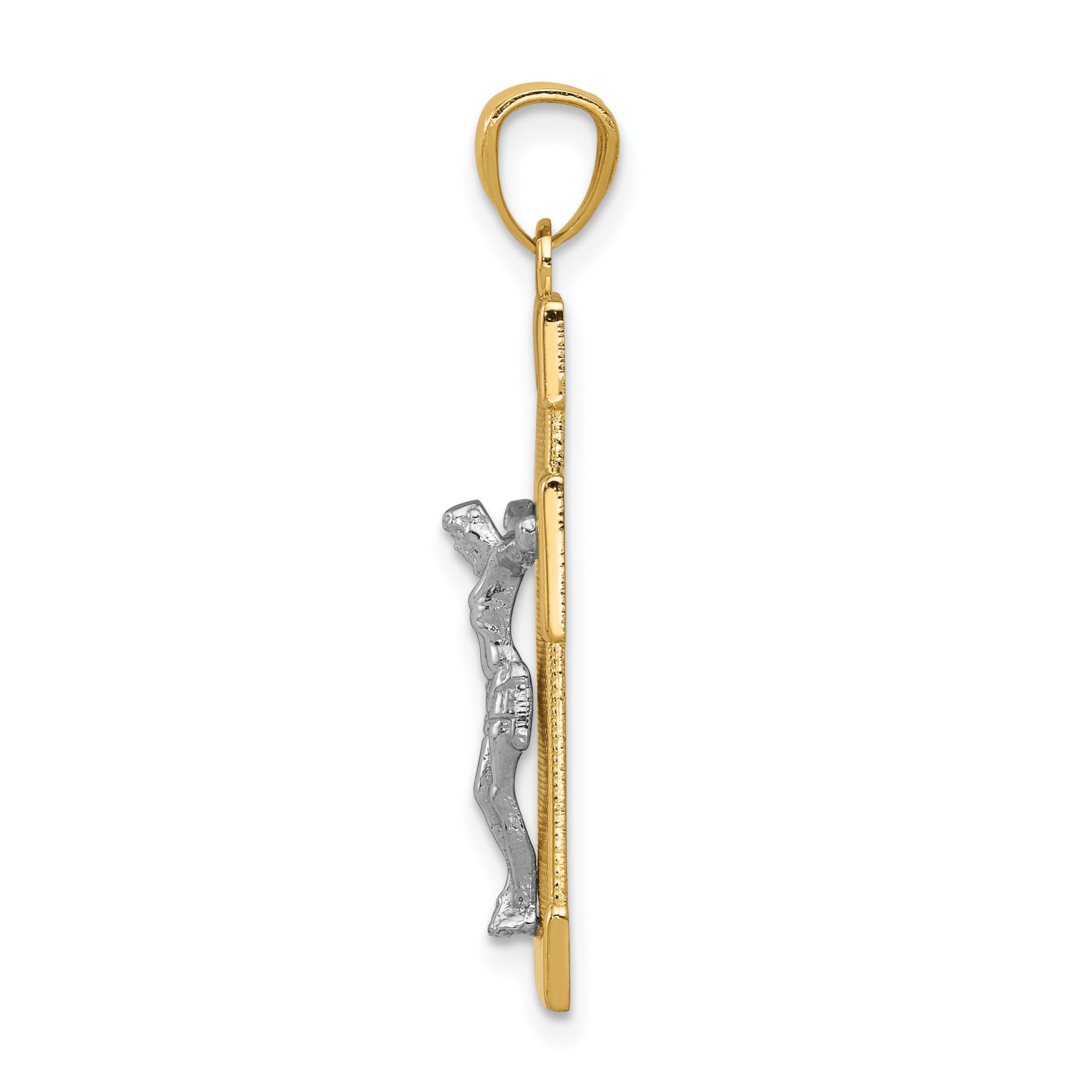 14K Two-Tone Gold Crucifix Pendant with Textured Solid Design  30mm Secondary image