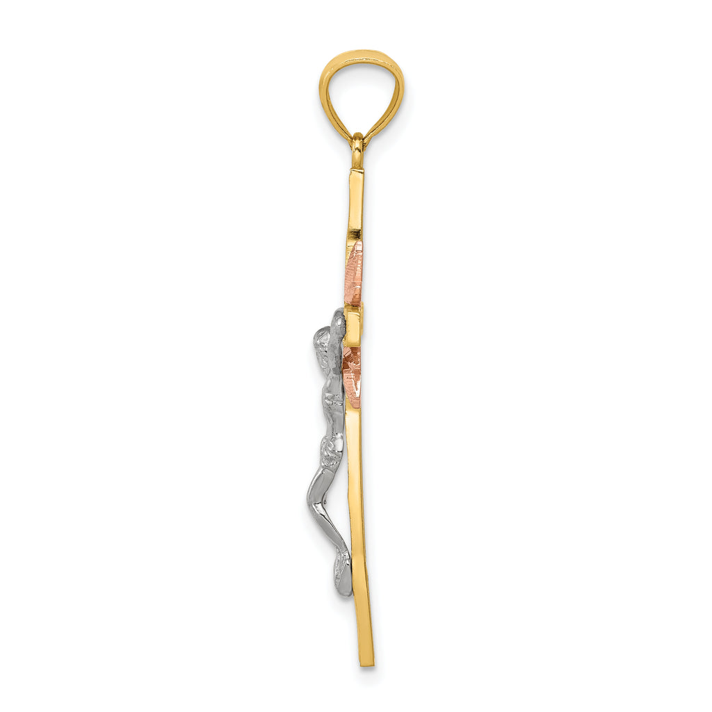 14K Tri-Color Gold Crucifix Pendant with Solid Cast Design