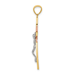 14K Tri-Color Gold Crucifix Pendant with Solid Cast Design