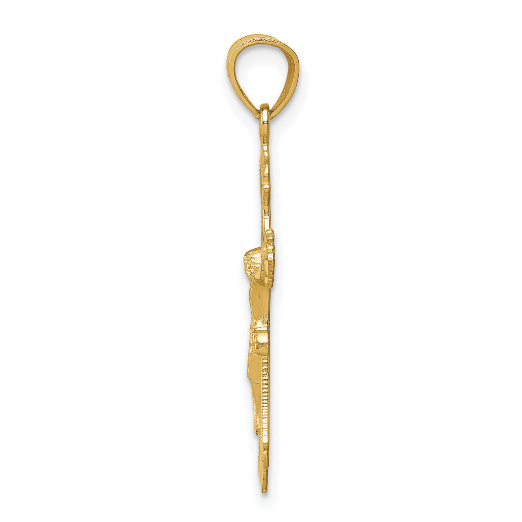14K Gold Diamond-Cut Crucifix Pendant with Solid Cast Design