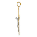 14K Two-Tone Gold Crucifix Pendant with Diamond-Cut Detailing 51mm Solid Design