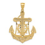 14K Two-Tone Gold Mariner's Cross Pendant with Solid Cast Design, 44mm