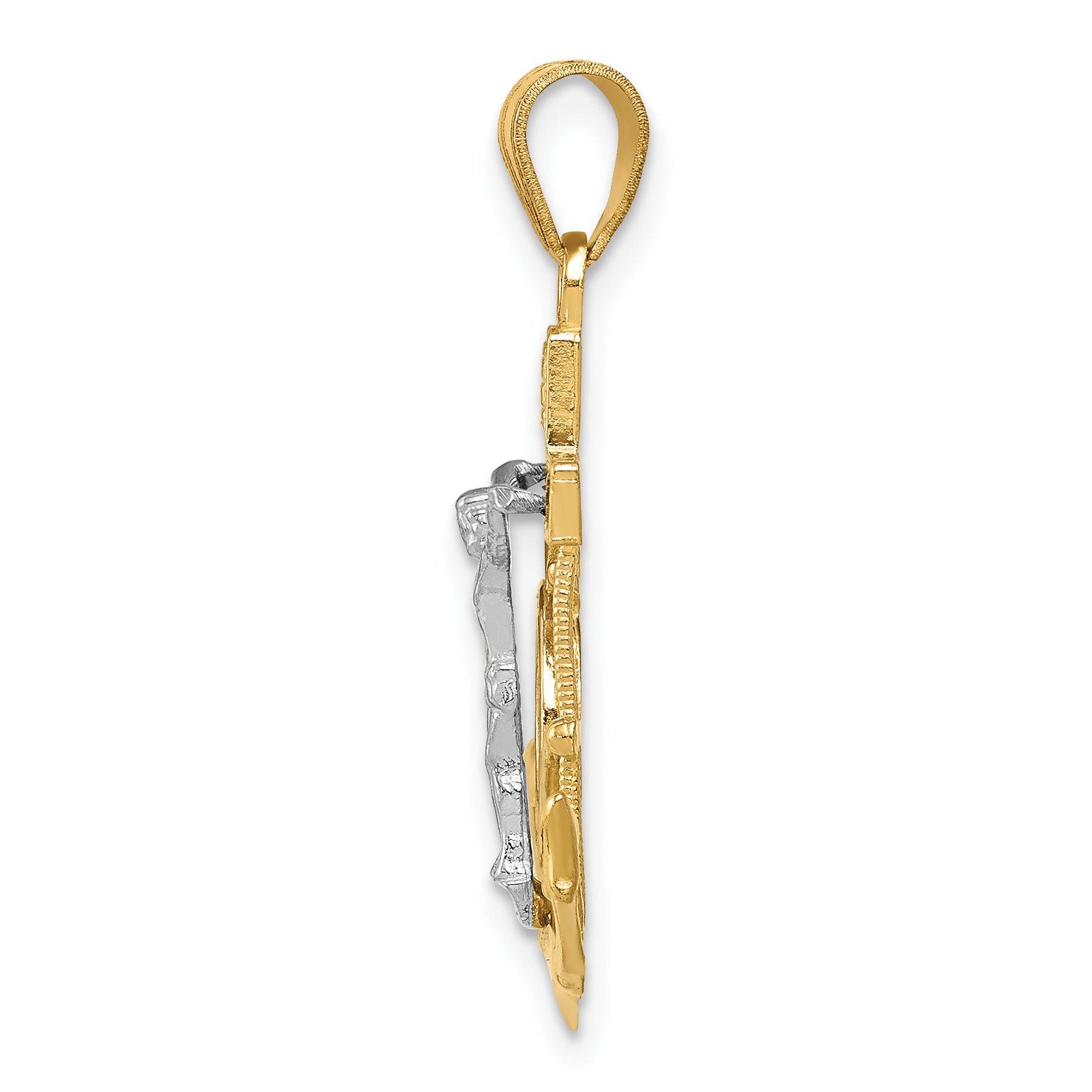 14K Tri-Color Gold Mariner's Cross Pendant with Textured Diamond-Cut Finish