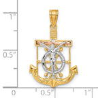 14K Tri-Color Gold Mariner's Cross Pendant with Textured Diamond-Cut Finish