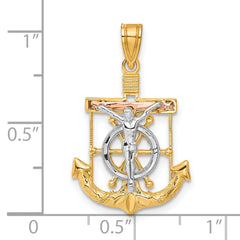 14K Tri-Color Gold Mariner's Cross Pendant with Textured Diamond-Cut Finish