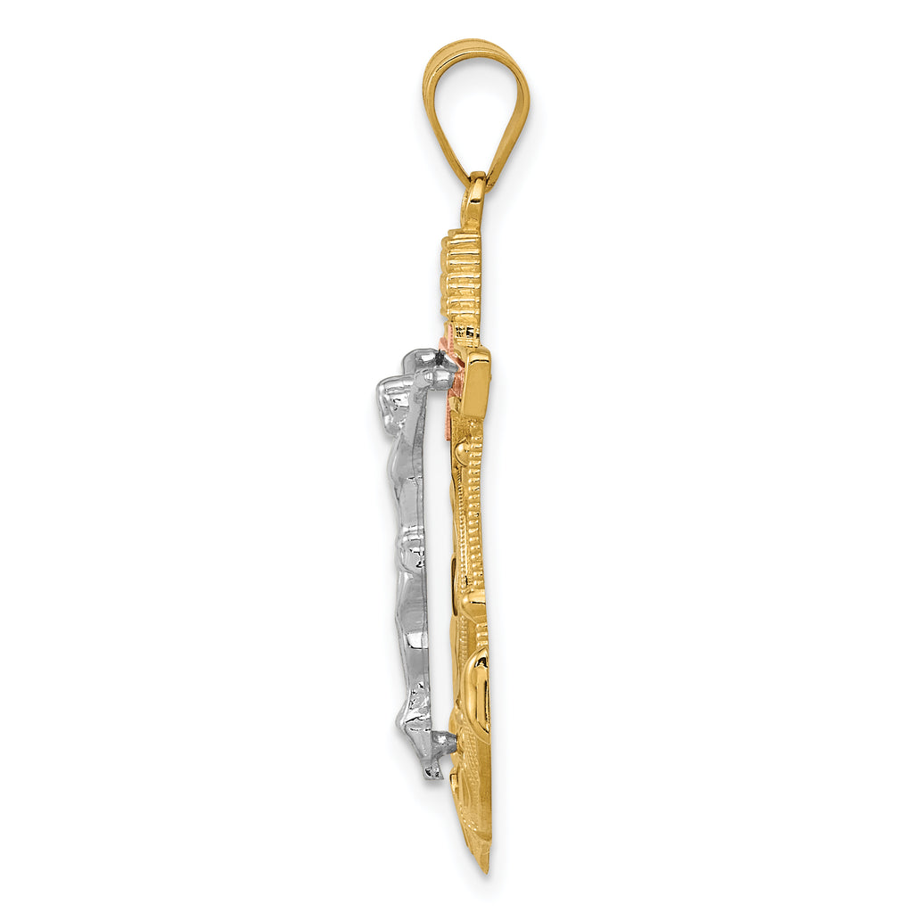 14K Tri-Color Gold Mariner's Cross Pendant with Diamond-Cut Textured Finish