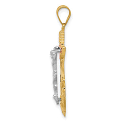 14K Tri-Color Gold Mariner's Cross Pendant with Diamond-Cut Textured Finish