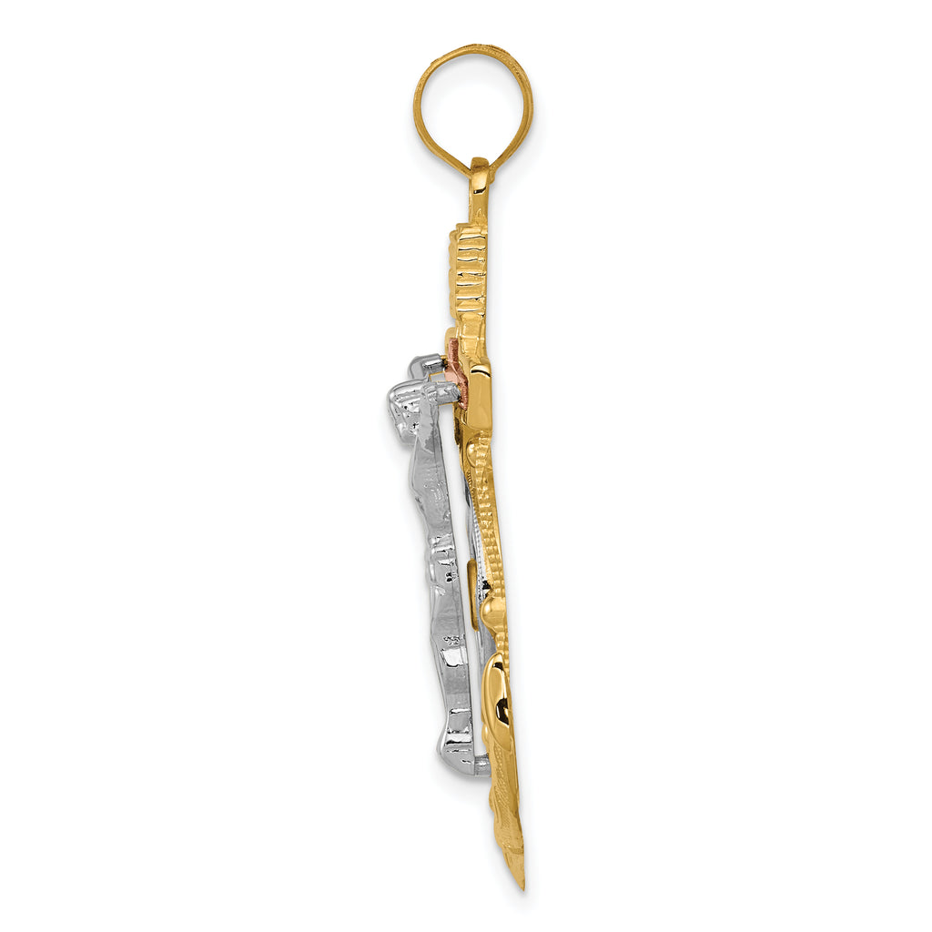 14K Tri-Color Gold Mariner's Cross Pendant with Diamond-Cut Textured Design