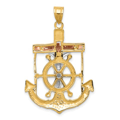 14K Tri-Color Gold Mariner's Cross Pendant with Diamond-Cut Textured Design