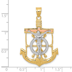 14K Tri-Color Gold Mariner's Cross Pendant with Diamond-Cut Textured Design