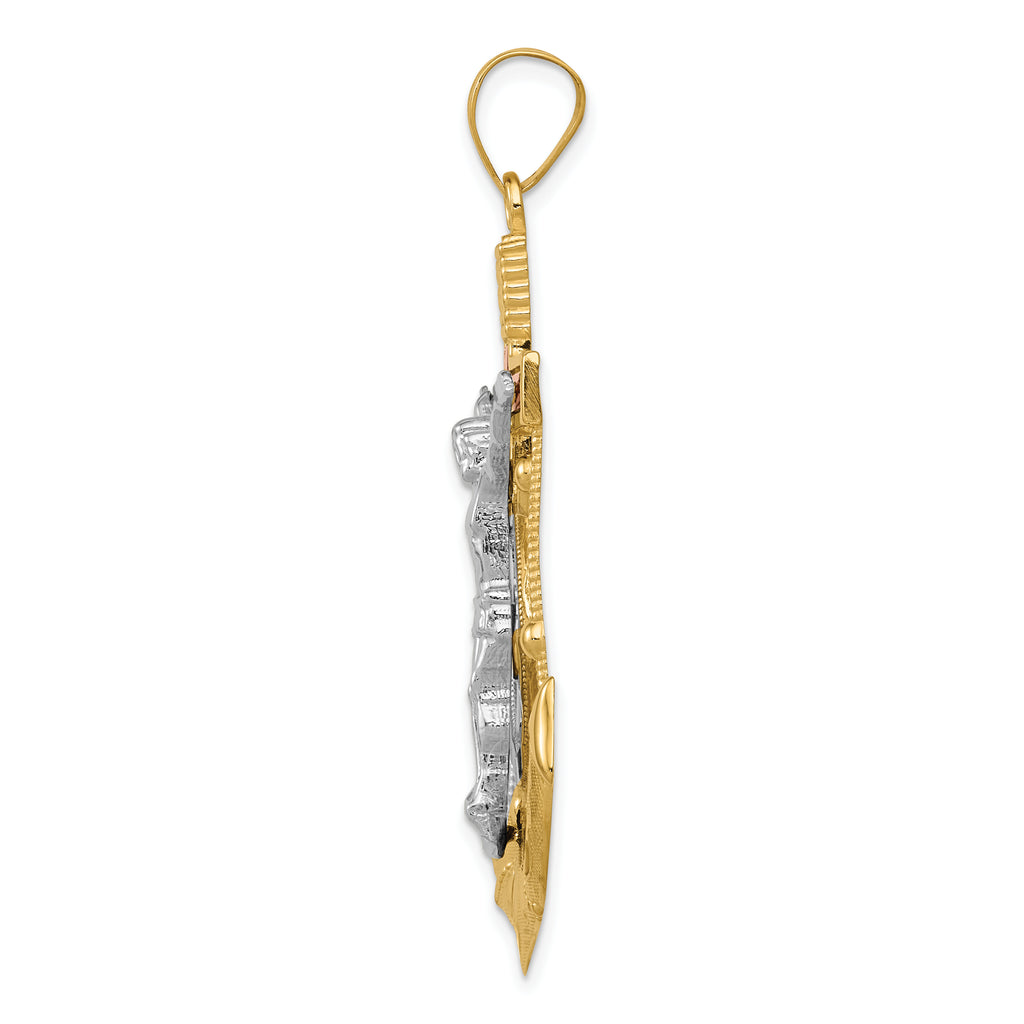 14K Tri-Color Gold Mariner's Cross Pendant with Diamond-Cut Texture
