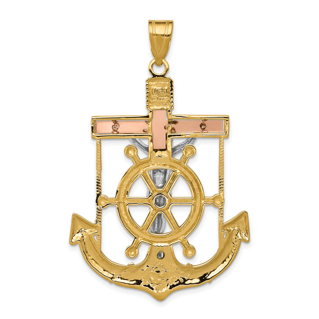 14K Tri-Color Gold Mariner's Cross Pendant with Diamond-Cut Texture