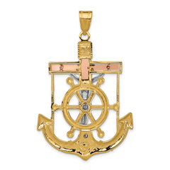 14K Tri-Color Gold Mariner's Cross Pendant with Diamond-Cut Texture