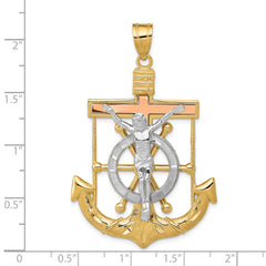 14K Tri-Color Gold Mariner's Cross Pendant with Diamond-Cut Texture